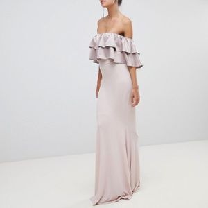 Silver Bloom Bandeau Frill Maxi Dress